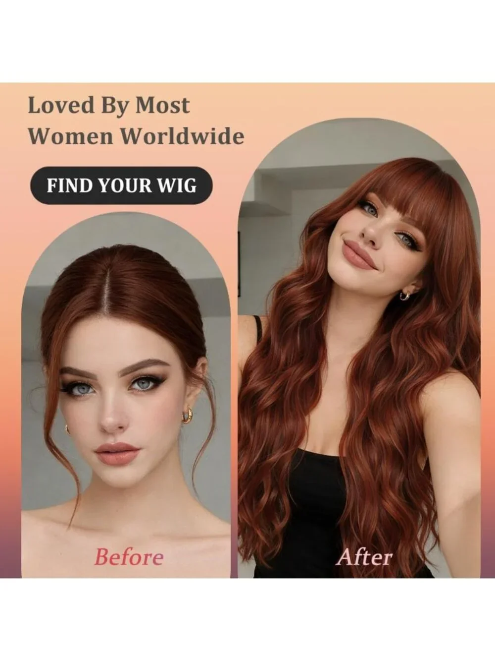 26 Inch Women's Ginger Soft Layered Wavy Curly Hair Wig with Natural Shine